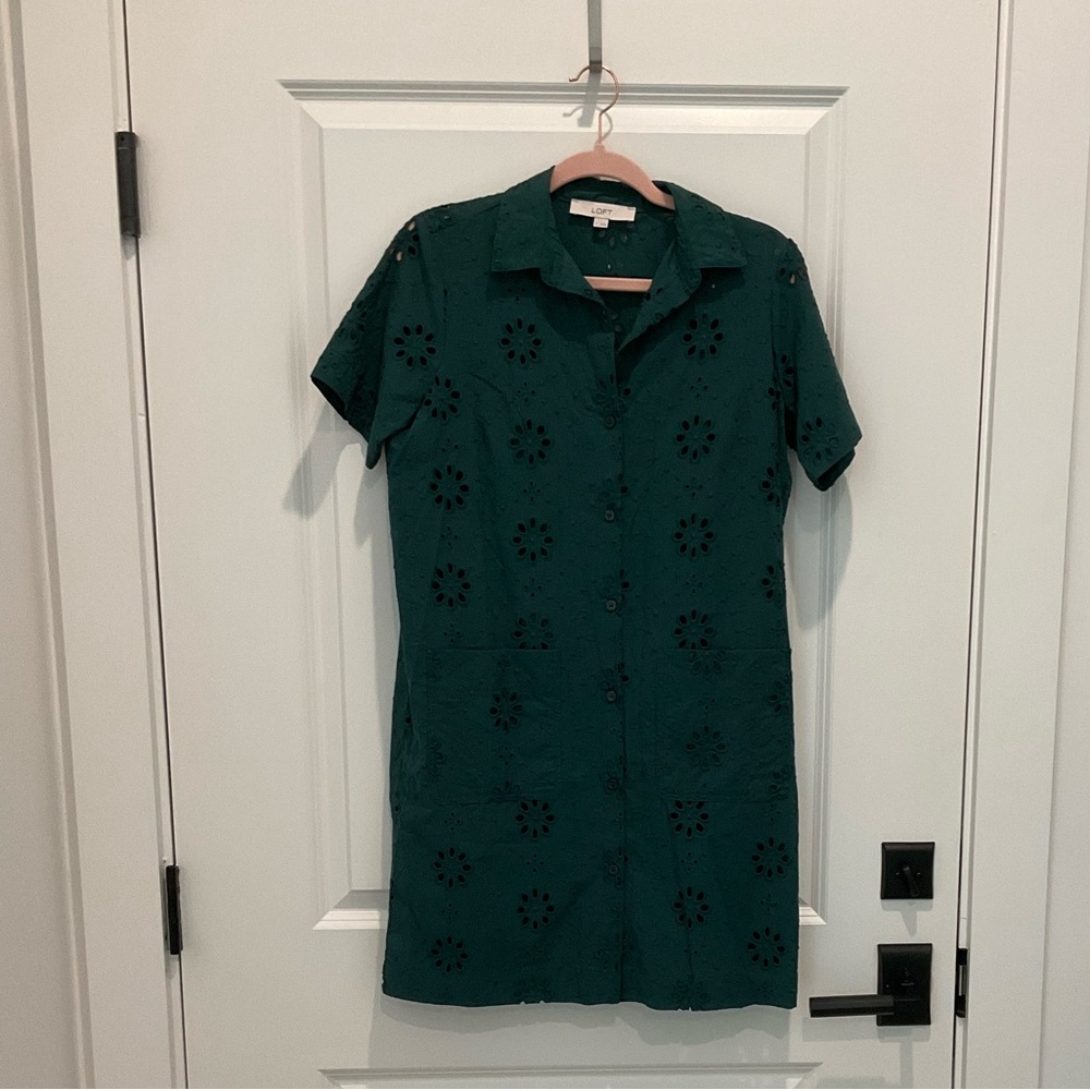 LOFT Eyelet Mini Pocket Shirtdress